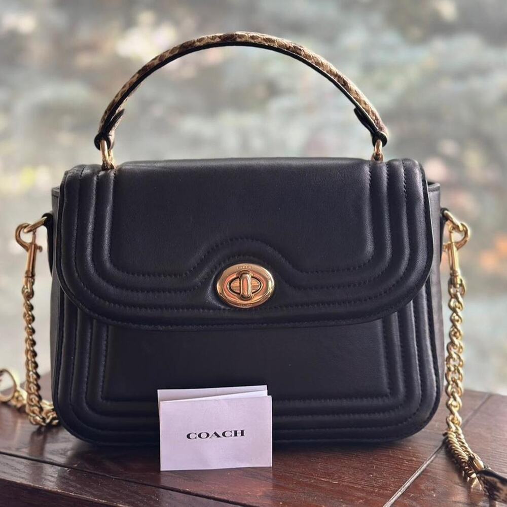 Coach Authenticated Marlie Top Handle Satchel Quilted Leather Snake-Embossed